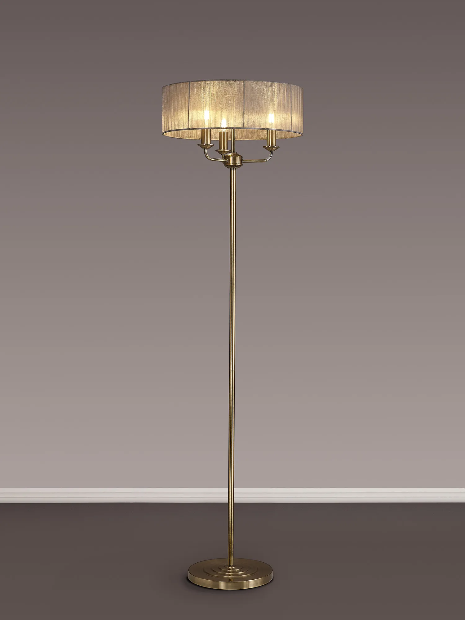 Banyan 45cm 3 Light Floor Lamp Antique Brass, Grey DK0910  Deco Banyan AB GR